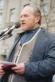 Father Gleb Yakunin at a political meeting in 1990