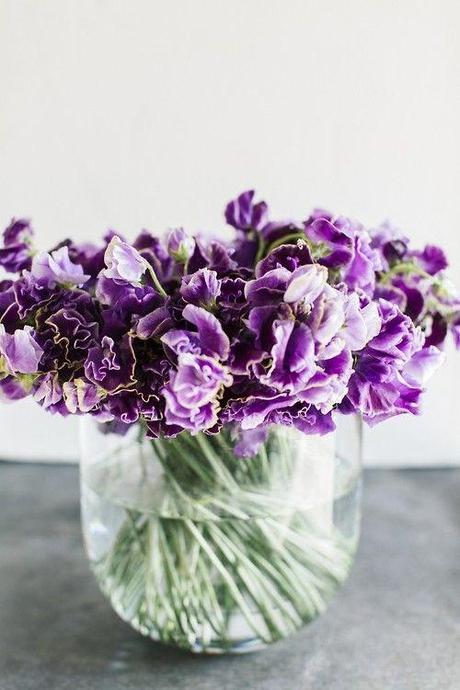Tight Bouquet Purple Flowers Glass Bowl