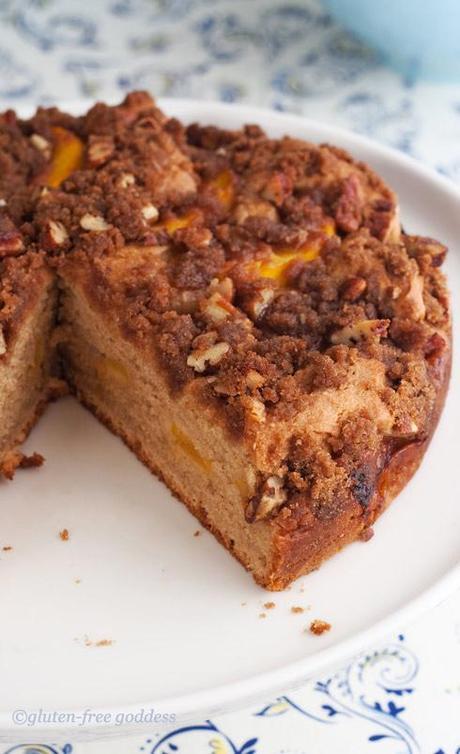 Gluten-free peach coffee cake recipe from gluten free goddess, cinnamon coffee cake