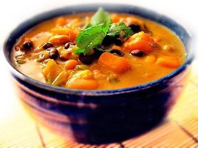 African Sweet Potato Soup with Peanut Butter, Black-Eyed Peas & Beans