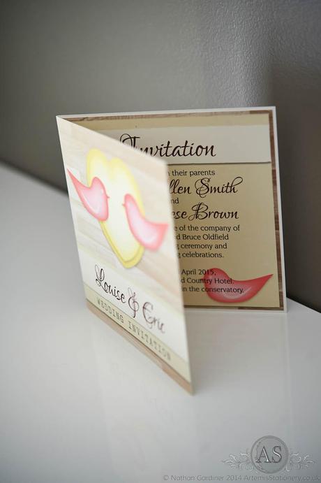 love bird bespoke wedding invitation peeking inside