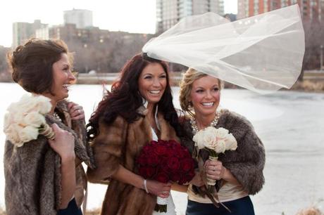 Bride and Bridesmaids in faux fur