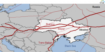 Major natural gas transit pipelines flowing through Ukraine