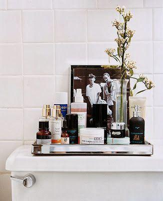 mirrored tray - bathroom organization 