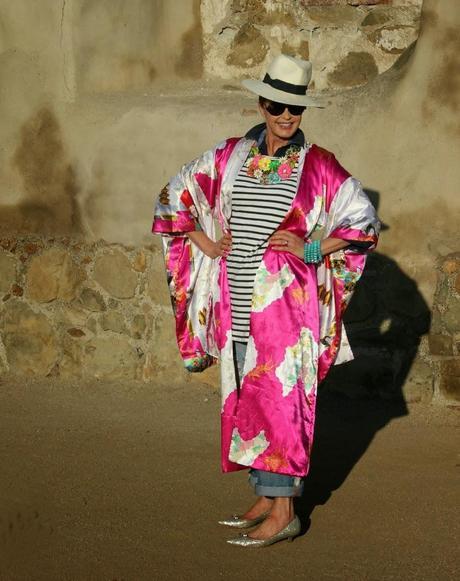 Working in a Radiant Orchid  Kimono