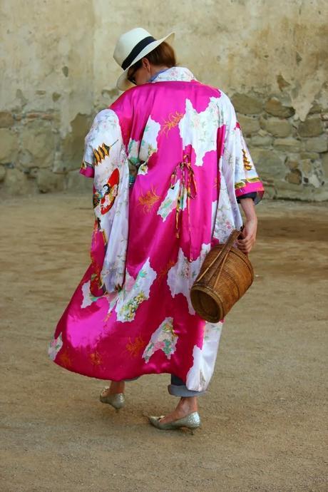 Working in a Radiant Orchid  Kimono