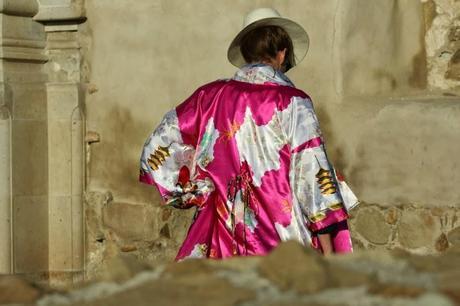 Working in a Radiant Orchid  Kimono