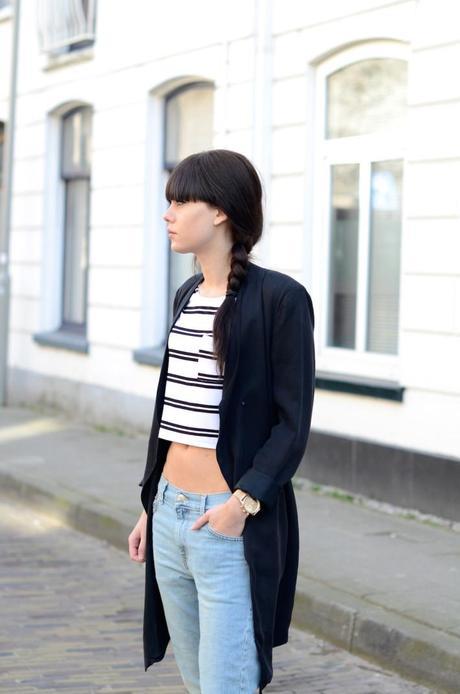 lovelybylucy long black coat crop top