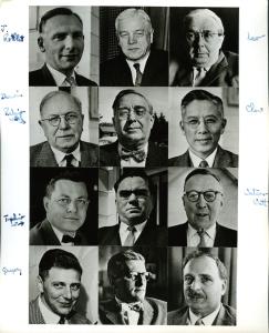 Select participants in the 1958 Pugwash Conference. Joseph Rotblat is pictured at top left.  Annotated by Linus Pauling.