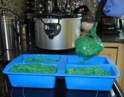 filling your mold with hot process soap 