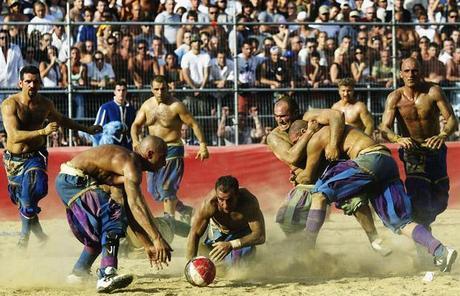 Calcio Fiorentino is a combination of fighting, boxing, rugby and soccer and takes place only once a year in Italy