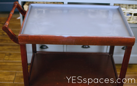 tea tray before 700x440 Dont pay $1,200, Upcycle a Gold Bar Cart for Under $52