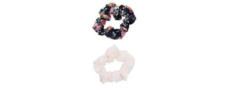 null (Multi Col) 2 Pack Black Floral and White Hair Scrunchies | 306619599 | New Look