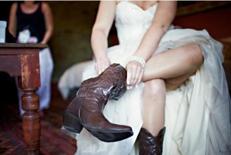 Bride wearing western boots