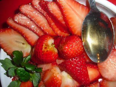 Strawberries with Green Tea, Honey and Basil….