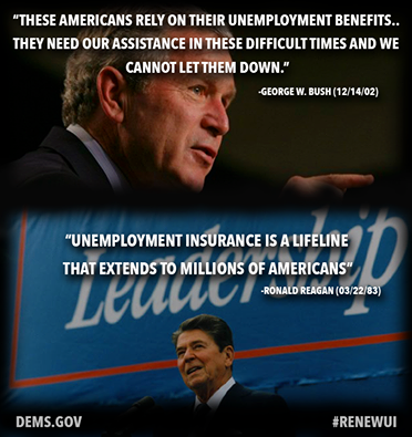 Throwback Thursday: Remember when Republicans voted with President George W. Bush FIVE times to extend unemployment insurance? Remember when conservative icon Ronald Reagan believed that extending unemployment benefits was a moral imperative? #TBT  CLICK SHARE If you agree that it’s time for House Republicans to stop with the shutdown politics and renew unemployment benefits for over 2 million hardworking Americans.