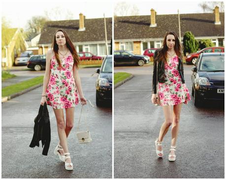 Spring trends, spring trend, uk fashion bloggers, british fashion bloggers, top uk fashion blogs, top fashion blogs, best fashion bloggers, uk street style blogs, person style blog, cambridge fashion blogger, cambridge fashion bloggers, Karen Sundelowitz, Karen Sundelowitz make up, fashion union floral dress, floral dress, how to style a floral dress, chunky white sandals, chunky sandals, wedge sandals, glamorous sandals, studded leather jacket. top fashion bloggers, 