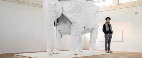 Artist Sipho Mabona’s Life-sized Origami Elephant from Single Sheet of Paper