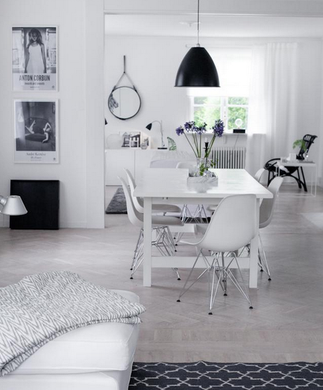 black and white dining room