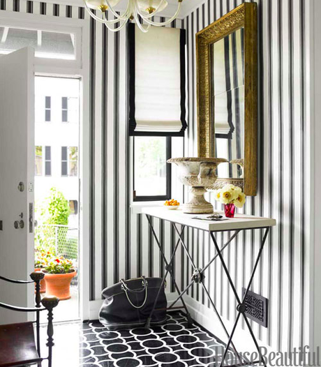 black and white striped wallpaper