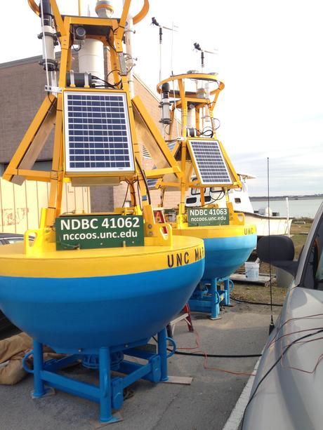 Buoys deployed by the UNC marine sciences department will capture wind, temperature and barometric pressure data for ongoing research on offshore wind energy