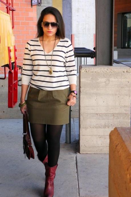 GAP Sweater, J Crew Skirt, Lucky Brand Boots, Dior Bag & Sunglasses Tanvii.com