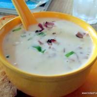Bear Mountain creamy mushroom soup with crumbled bacon