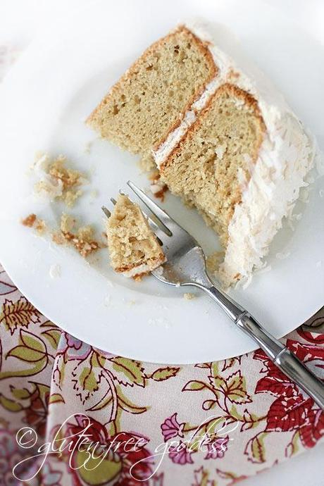 Delicate and moist coconut cake with creamy vegan frosting