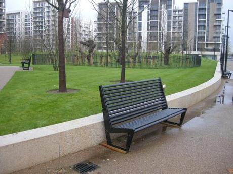 Victory Park, Stratford - Bench with Playground to Rear