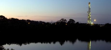 A shale gas well during sunrise in Shreveport, Louisiana