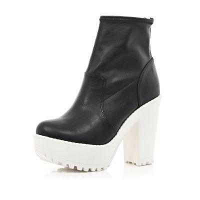 Black two-tone Cleated Sole Platform Boots