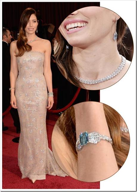 Jessica Biel wear jewelry at oscar 2014