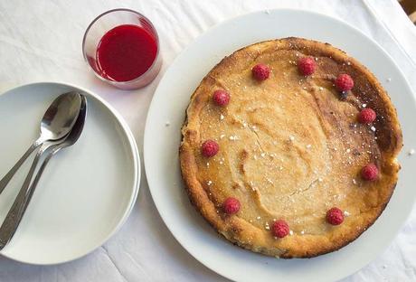 Vegan Lemon Baked Cheesecake with Raspberry Coulis