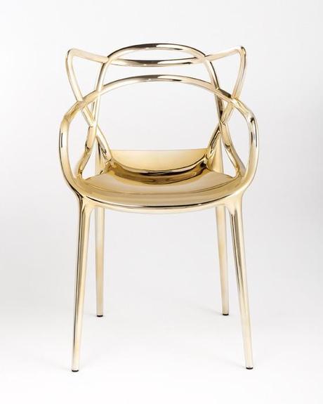 Masters Chair, in gold glossy finish by Philippe Starck, Eugeni Quitllet for Kartell