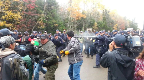 RCMP pepper spray crowd, Oct 17, 2013.