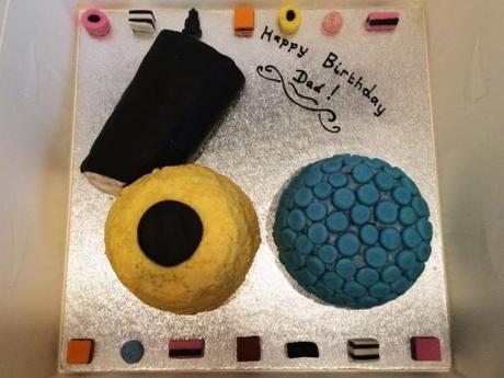 happy birthday dad liquorice allsorts cake homemade black cream filled tube yellow coconut and blue aniseed round