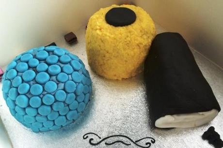 liquorice allsorts birthday cake blue aniseed balls created from fondant yellow coconut tropical fruit cake and chocolate swiss roll with fondant covering