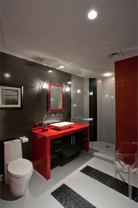 Modern Vanity with a Lacquered red finish