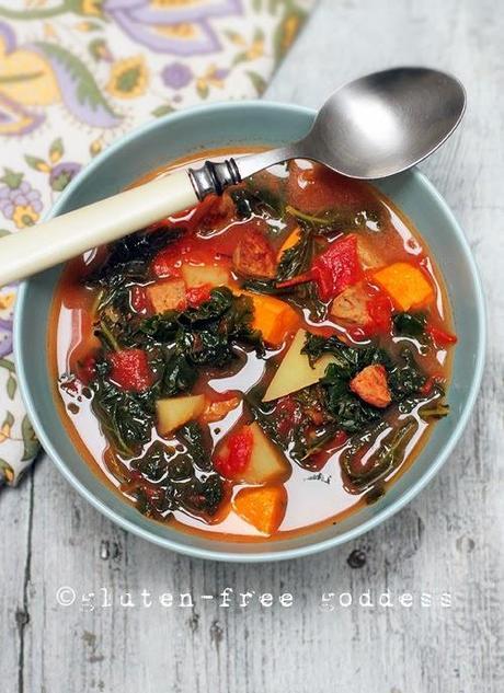 Kale Soup with Spicy Chicken Sausage and Sweet Potato