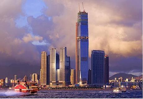 The new Kowloon skyline and Hong Kong's tallest under construction building, The International Commerce Center ICC that will have the third highest roof in the world, Hong Kong, China.