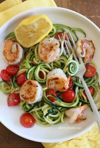 zucchini noodles with+Spicy+Shrimp