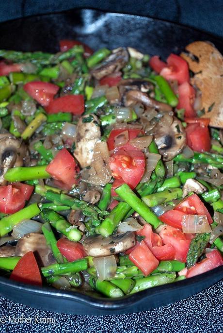 Asparagus, Mushroom and Tomato Stir Fry with Fresh Basil and Parmesan Cheese