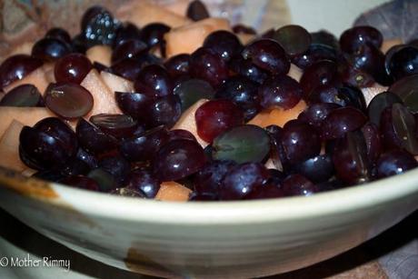 Fruit Salad with Cantaloupe, Grapes, Walnuts and Goat Cheese