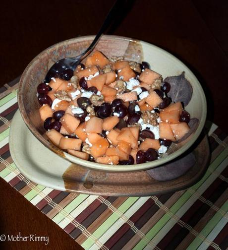 Fruit Salad with Cantaloupe, Grapes, Walnuts and Goat Cheese