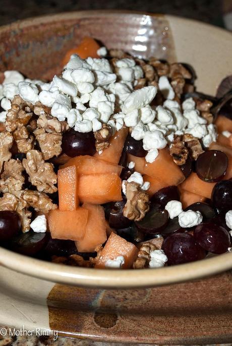 Fruit Salad with Cantaloupe, Grapes, Walnuts and Goat Cheese