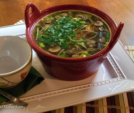 Asian Shrimp Soup with Mushrooms and Sprouts