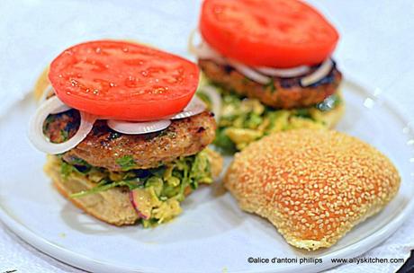 ~asian burgers with spicy savoy cabbage slaw~