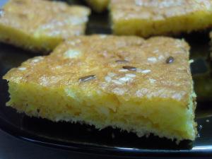 Salty Corn Semolina Cake with Cream Cheese