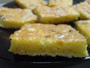 Salty Corn Semolina Cake with Cream Cheese