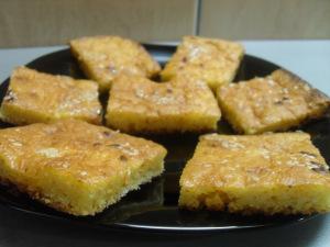 Salty Corn Semolina Cake with Cream Cheese